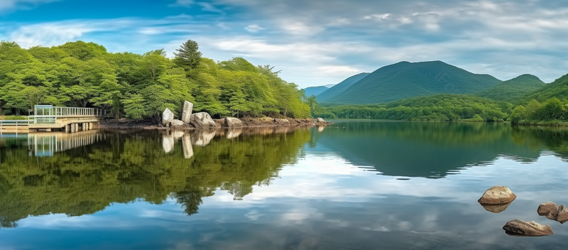 蓝天白云湖泊石头岩石远处山脉自然风景背景,高清,摄影图,摄影图片,图片大全,摄影图免费下载